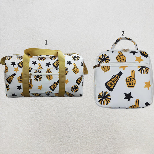 RTS NO MOQ Sibling Bags Baby Kids Team Black Gold Cheer Zipper School Lunch Boxes Zipper Gym Bags