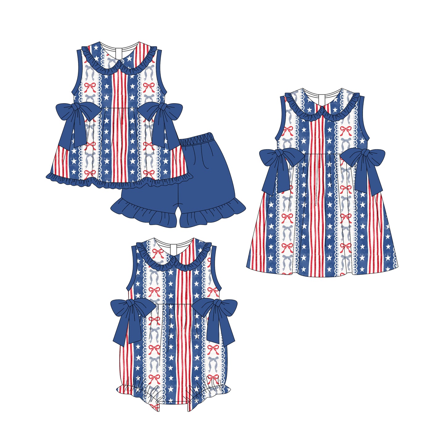 25.11.3 custom each style moq 5 eta 6-8week Sibling Sister star bow baby short sleeve shorts sets and romper and dress match design
