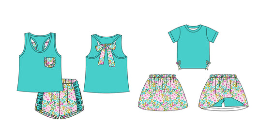 12.19 custom each style moq 5eta 4-6week Sibling Sister floral baby girl short sleeve shorts sets and dresses match design