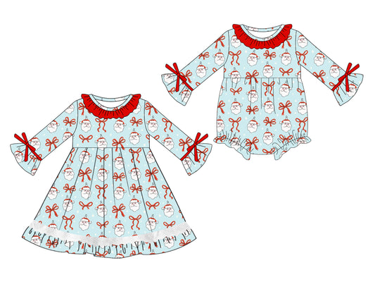 25.5.16 custom each style moq 5eta 4-6week Sibling Sisters Christmas bow baby girl long sleeve dress and rompers match family design