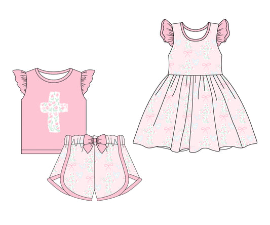 25.12.19 custom each style moq 5 eta 6-8week Sibling Sister easter bow baby short sleeve shorts sets and dress match design