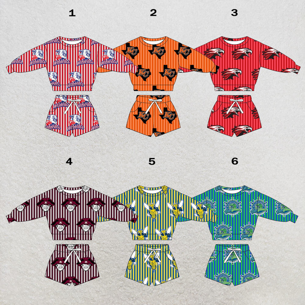 custom moq 5 mix size XY070209 Baby Kids Vertical Stripe Long Sleeve Top Drawstring Shorts Clothes Set