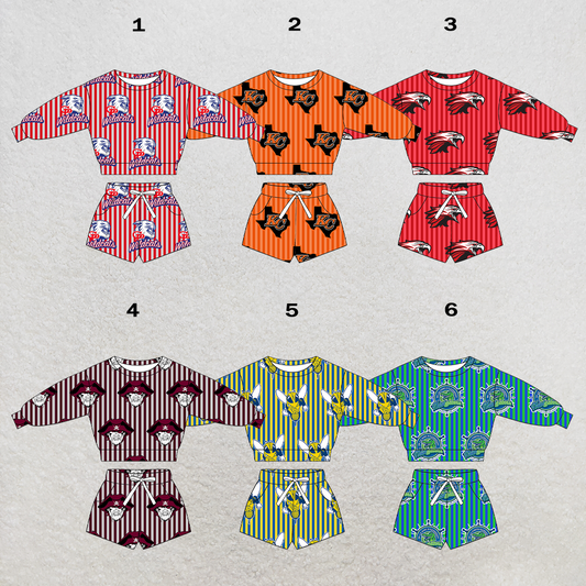 custom moq 5 mix size XY070209 Baby Kids Vertical Stripe Long Sleeve Top Drawstring Shorts Clothes Set