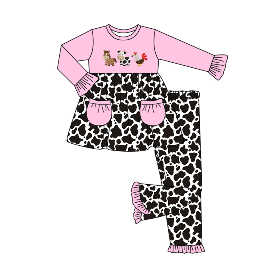 5.30 custom each style moq 5eta 4-6week Sibling Sister cow pink girls outfits and romper match family design