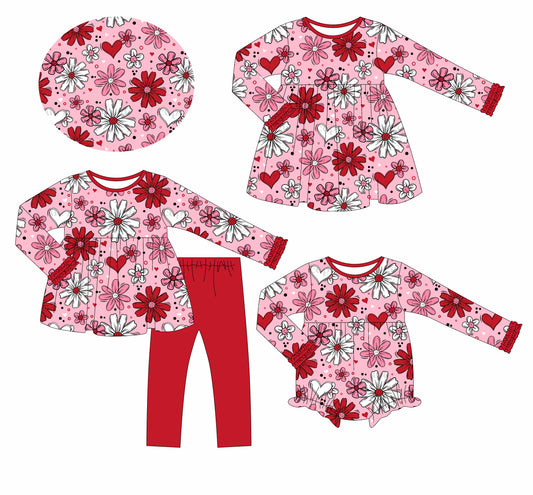 25.9.14 custom each style moq 5eta 6-8week Sibling Sisters floral baby girl long sleeve pants sets and dress and rompers match family design