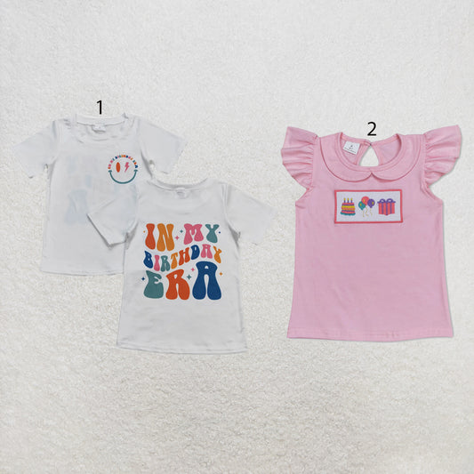 RTS NO MOQ Sibling milk silk Baby Girls Birthday Summer Print Tee Shirts Top Daily Outfit