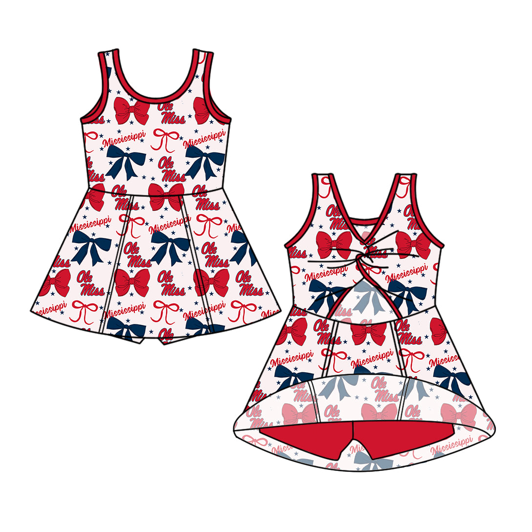 Custom moq 5 mix sizes summer teams baby girls clothes team baseball bow red sleeveless skirt shorts dress-25.6.14