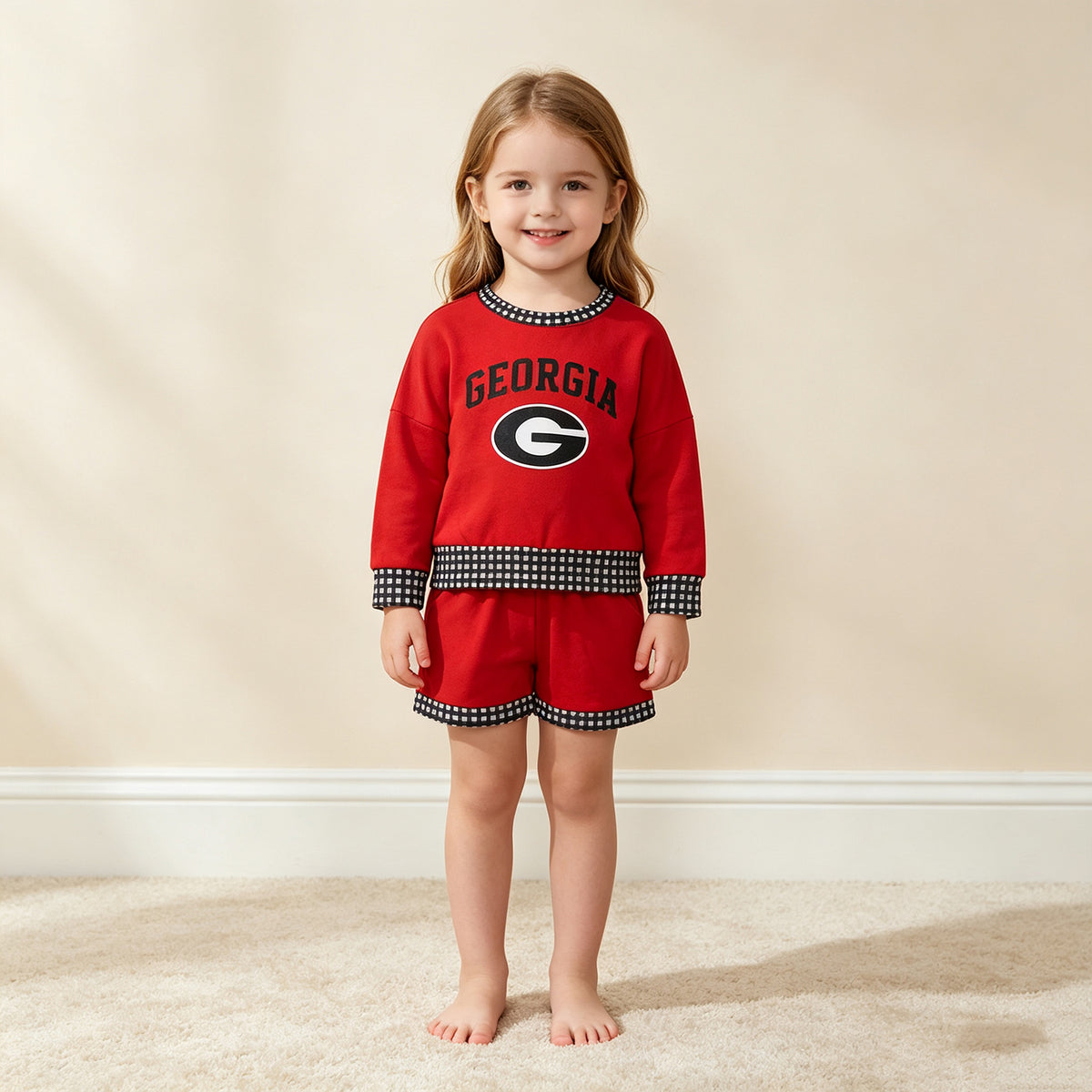 NEW RTS NO MOQ milk silk GLS0168 Baby Boys Red Long Sleeve Top Short Team Outfit