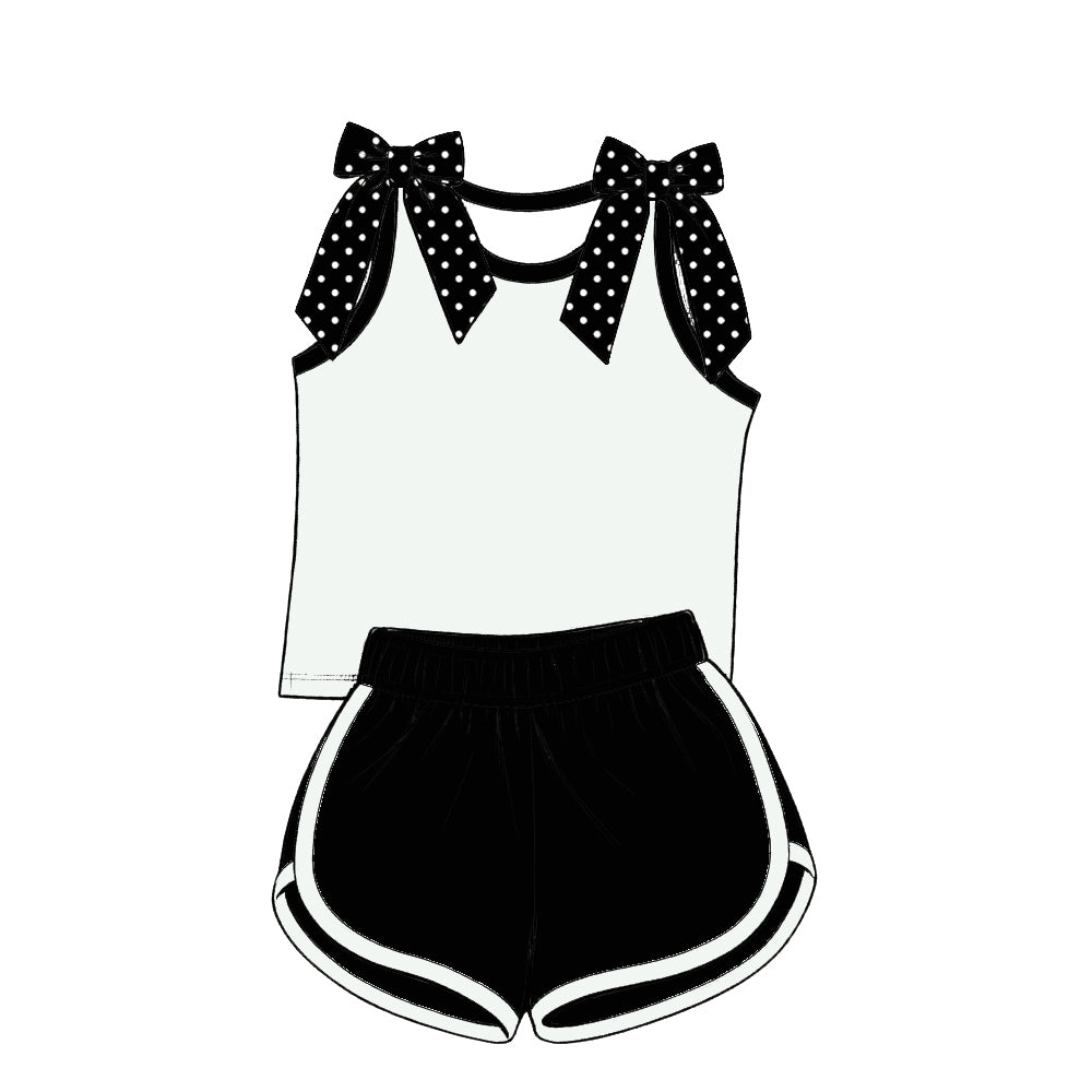 custom moq 5 mix size Baby Girls Black Bow Sleeveless Top Shorts Sets Vest Top Bows Skirt Shorts Sets Dress Yoga Active Scallop Sets