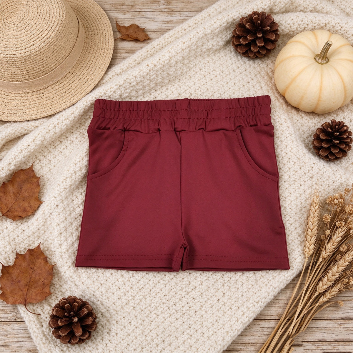 NEW RTS NO MOQ yoga fabric cotton SS0962 Yoga Baby Girls Solid Maroon Pocket Short Yoga Skort Casual Bottoms