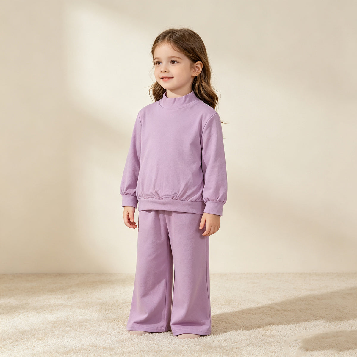 NEW RTS NO MOQ cotton GLP3470 Baby Girls Lavender Pocket Long Sleeve Top Flare Pants Set Casual Sleepwear