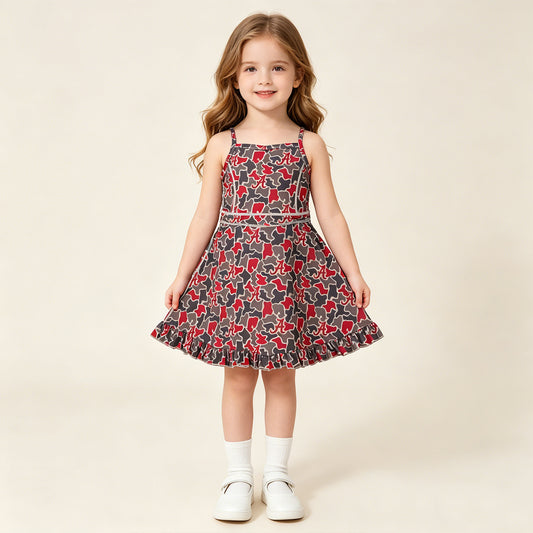 RTS NO MOQ yoga fabric GSD3592 Baby Girls Strap Camo Team Sport Style Ruffle Knee Length Dresses