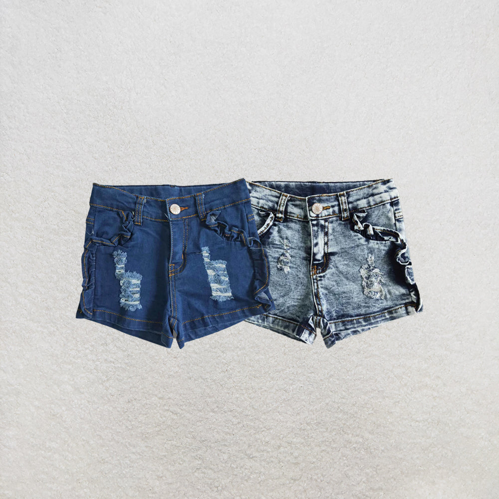 RTS NO MOQ Sibling Baby Girls blue color summer denim shorts