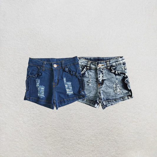 RTS NO MOQ Sibling Baby Girls blue color summer denim shorts