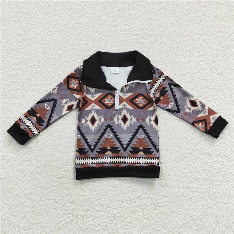 Baby Boy Western Aztec Long Sleeves Zipper Shirt Family siblings set