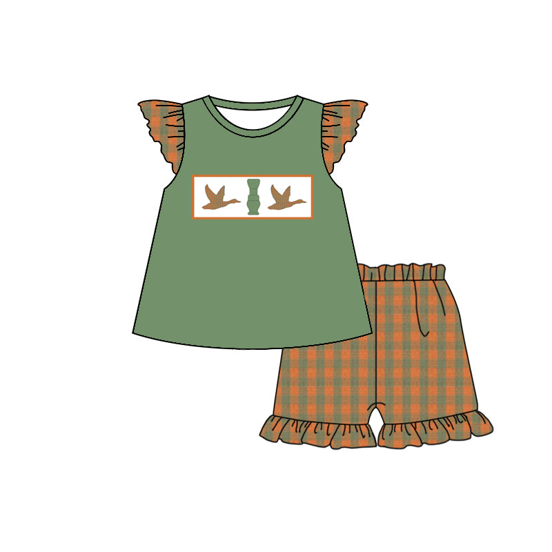 10.25 custom each style moq 5eta 4-6week Sibling Sister duck green baby girls flying sleeve shorts sets and rompers match design