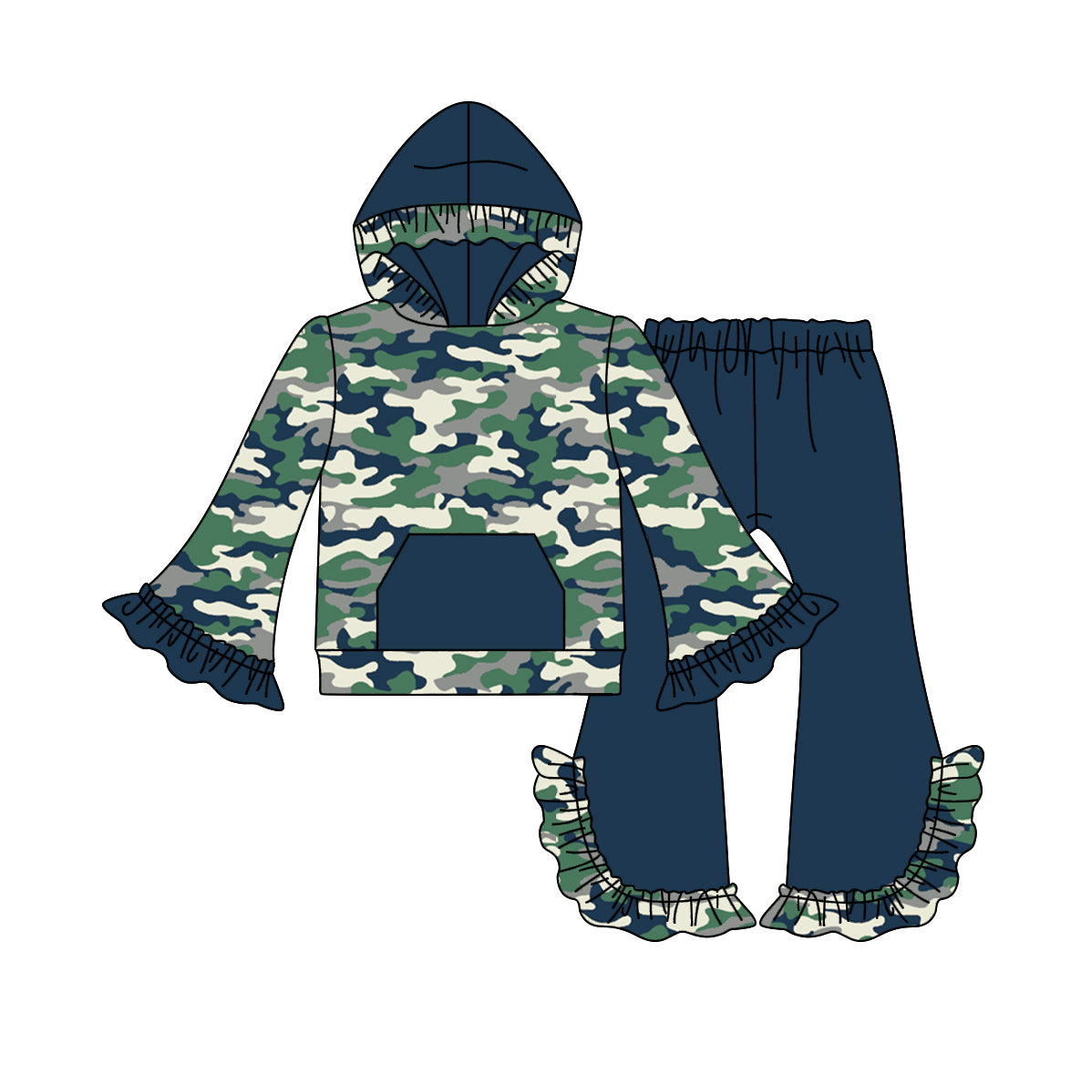 5.29 custom each style moq 5 eta 4-5week camouflage hooded long sleeve lace pants outfits