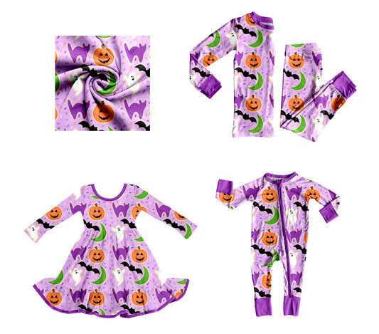 25.8.9 custom each style moq 5eta 4-6week Sibling Sisters halloween purple baby girl long sleeve pants sets and dress and rompers match family design