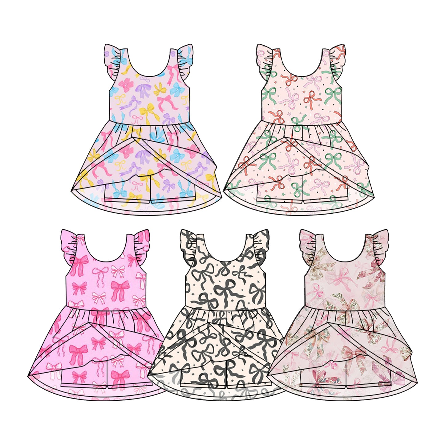 25.11.5 custom each style moq 5 eta 6-8week Sibling Sister baby girl flying sleeve dress 5 match design