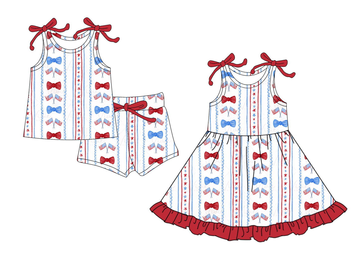 3.5 Custom moq 5 mix size Sibling 4th of July Baby Girl's Sleeveless Top And Shorts Set Matching Cute Dress for Summer