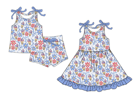 4.17 custom each style moq 5eta 4-6week Sibling Sister floral baby girl short sleeve shorts sets and dresses match design