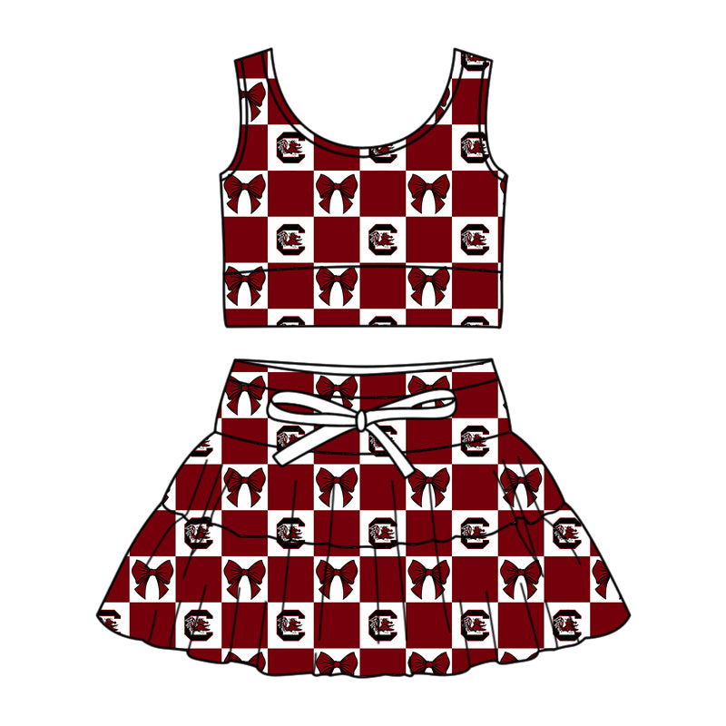 Custom moq 3 or 5 mix size milk silk summer teams baby girl clothes dark red sleeveless skirts sets 3 and dresss and shorts-26.1.20