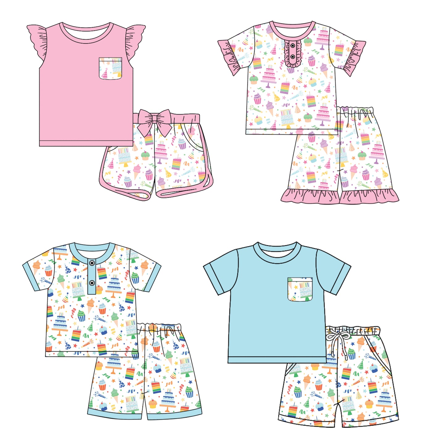 12.18 custom each style moq 5eta 4-6week Sibling Sister cake baby boy short sleeve shorts fish sets 1 and easter sets 2 and set 3 match design