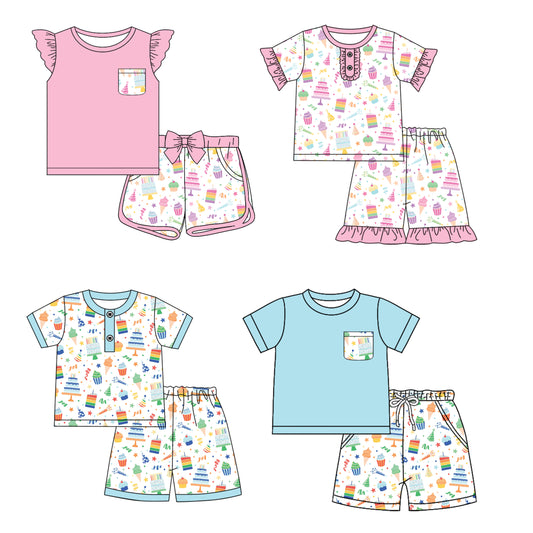 12.18 custom each style moq 5eta 4-6week Sibling Sister cake baby boy short sleeve shorts fish sets 1 and easter sets 2 and set 3 match design