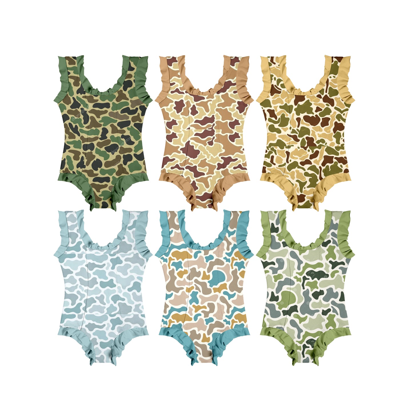 3.20 Custom moq 5 mix size Sibling Baby Girl's Camo Sleeveless Onesie Swimsuit