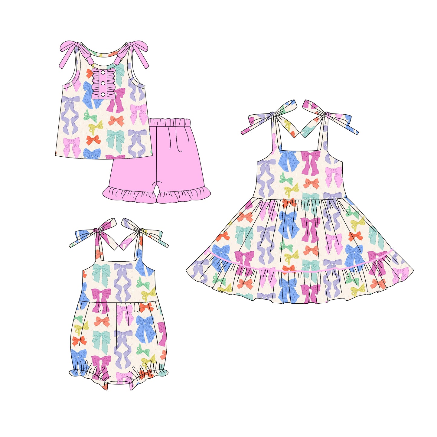 26.1.17 custom each style moq 5 eta 6-8week Sibling Sister bow baby short sleeve shorts sets and romper and dress match design
