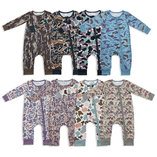 RTS NO MOQ Sibling Baby boy clothes modal camouflage long Sleeve Romper Mixed Sizes