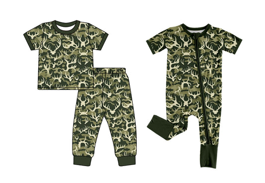 25.5.14 custom each style moq 5eta 4-6week Sibling Sister deer head camouflage baby boy short sleeve pants sets and rompers match family design