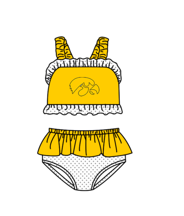 Custom moq 5 mix size milk silk summer teams baby girl boys clothes Yellow Two-Piece Swimsuit Set One Piece Swimsuits boy swim trunks