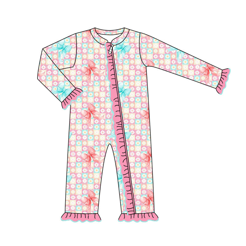 7.27 custom each style moq 5eta 4-6week Sibling Sister floral bow pink baby girls sets and dress and rompers match family design