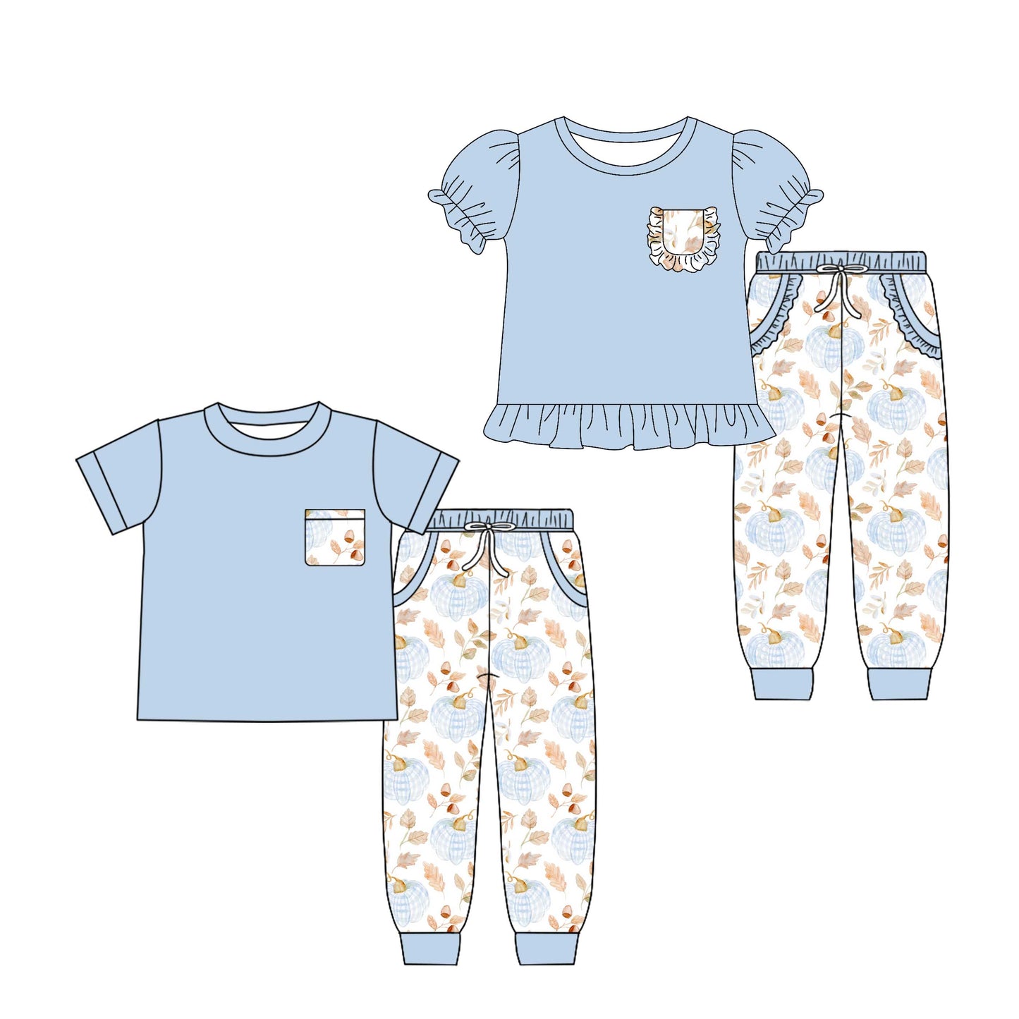 4.26 custom each style moq 5eta 4-6week Sibling Sister pumpkin baby boy pants sets 1 and sets 2 match family design