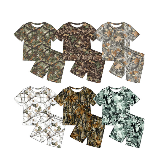 Custom moq 5 mix size Sibling Baby Girl's Camouflage Leaf Short-Sleeved Top And Shorts Set Cute Outfit for Infants