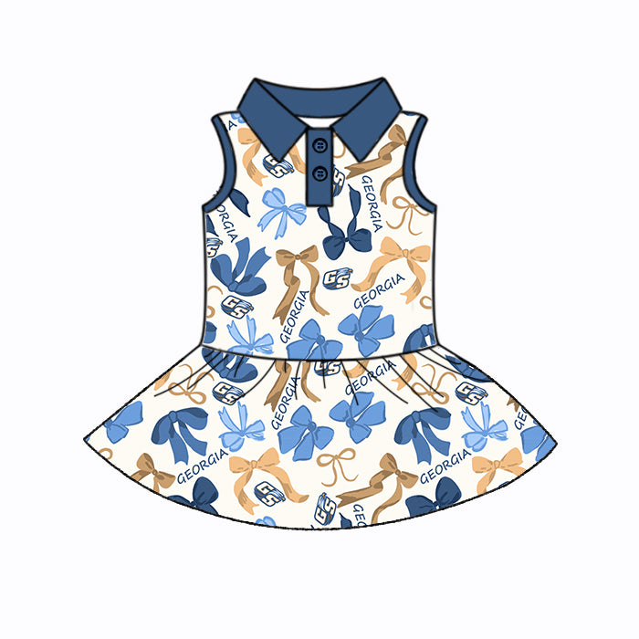 Custom moq 5 mix sizes summer teams baby girls clothes team blue short sleeve skirts shorts sets dress 1 and dress 2 and dress 3 and dress 4-25.5.16