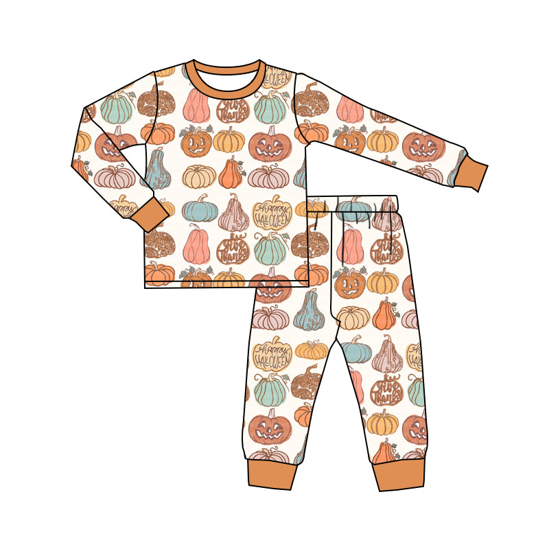 5.22custom each style moq 5eta 4-5week Sibling Sister Halloween pumpkin boys outfits and dress match family design