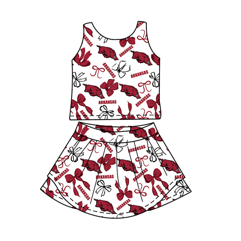 Custom moq 5 mix size milk silk summer teams  Baby Girls Bow Vest Top Skirt Shorts Sets Sleeveless Yoga Knee Length Dresses Yoga Shorts