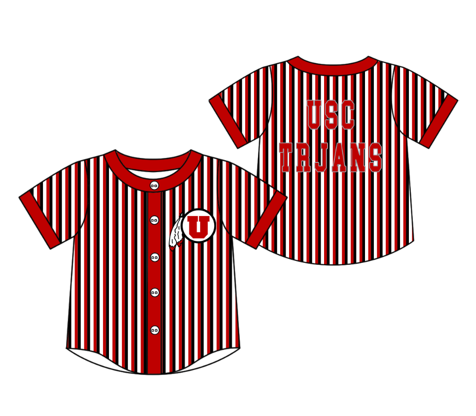 Custom moq 5 mix size milk silk summer teams Red Striped Short-Sleeved Button-Down Shirt for Baby Boy Summer Outfit