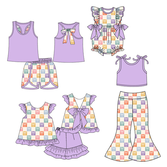 5.5 custom each style moq 5eta 4-6week Sibling Sisters bow baby girl short sleeve shorts sets 1 and sets 2 and pants sets and rompers match family design
