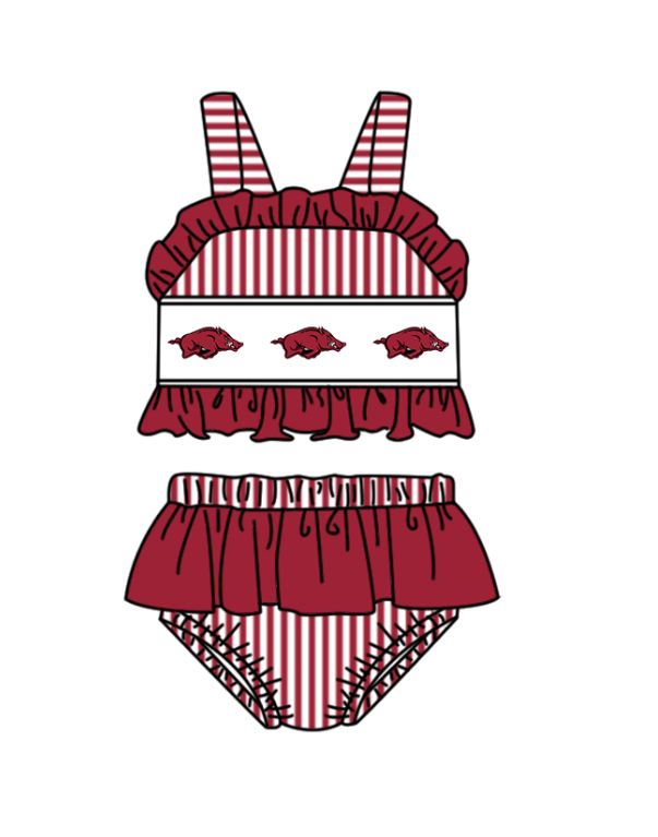 Custom moq 5 mix size milk silk summer teams Baby Girl Red Stripe  Two-Piece Swimsuit Set One Piece Swimsuits Boys Swim Trunks