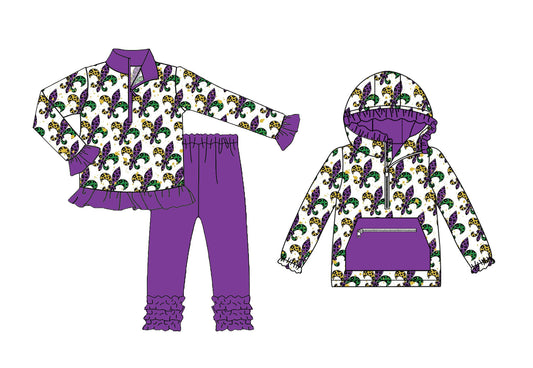 25.9.12 custom each style moq 5eta 6-8week Sibling Sisters mardi gras baby girl long sleeve pants sets and top match family design