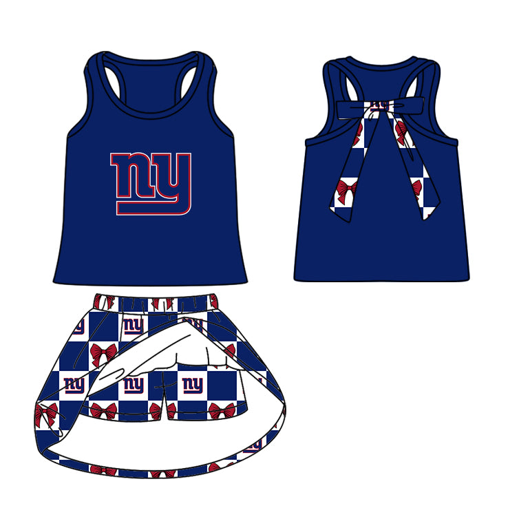 Custom moq 5 mix size milk silk summer teams Baby Girl Navy Blue Sleeveless Top Skirts Set Dress And Shorts Yoga Checked Outfit Boy's Checked Short-Sleeved Polo Shirt And Romper