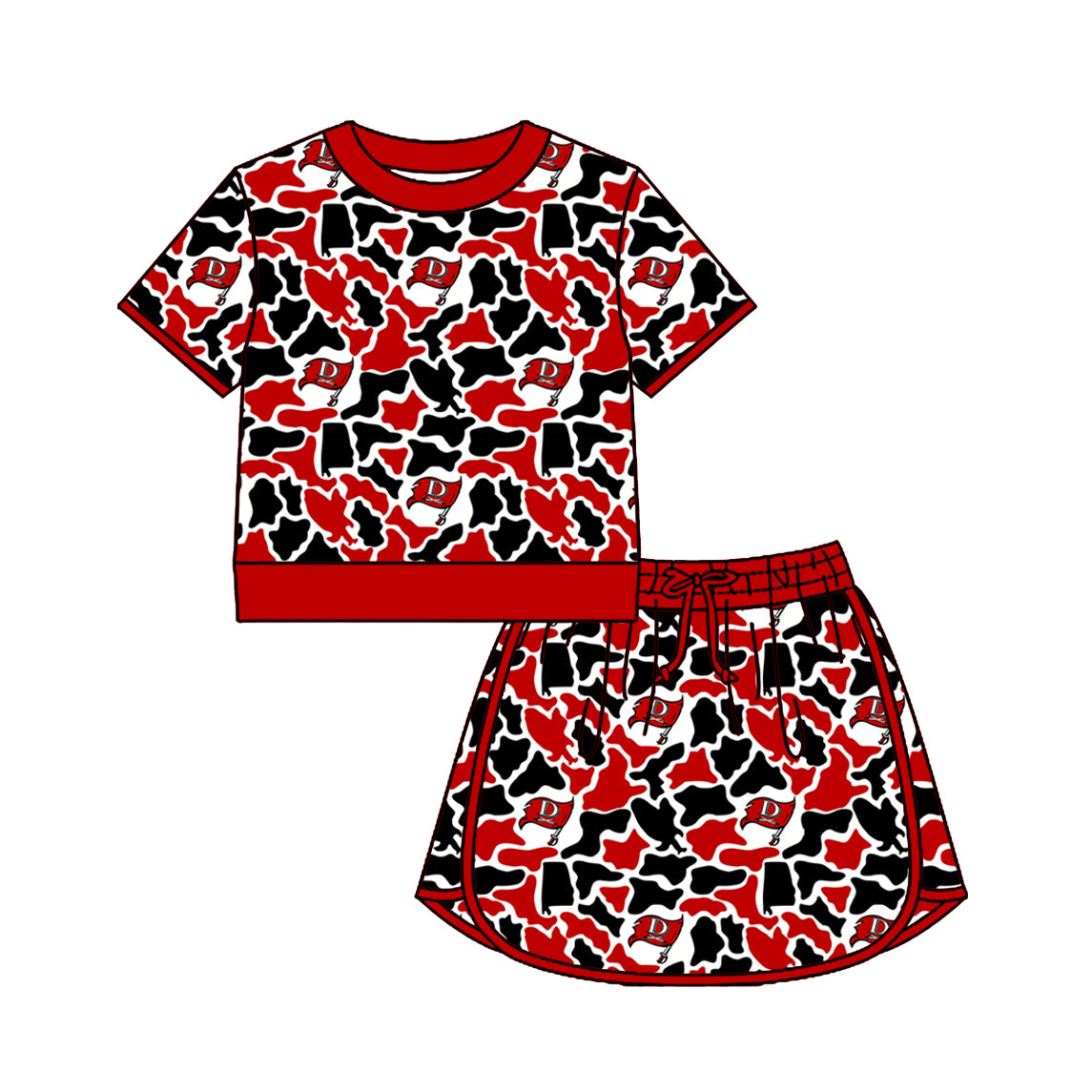 Custom moq 5 mix size summer teams Baby Girls Summer Casual Camouflage Short Sleeve Top And Skirt Outfit