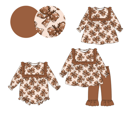 25.7.11 custom each style moq 5eta 4-6week Sibling Sisters bow baby girl long sleeve pants sets and dress and rompers match family design