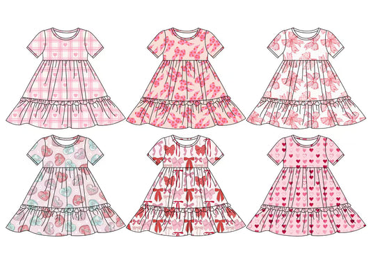 12.5 custom each style moq 5eta 4-6week Sibling Sister bow love baby girl short sleeve dress 1 and dress 2 and dress 3 and dress 4 and dress 5 and dress 6 match family design