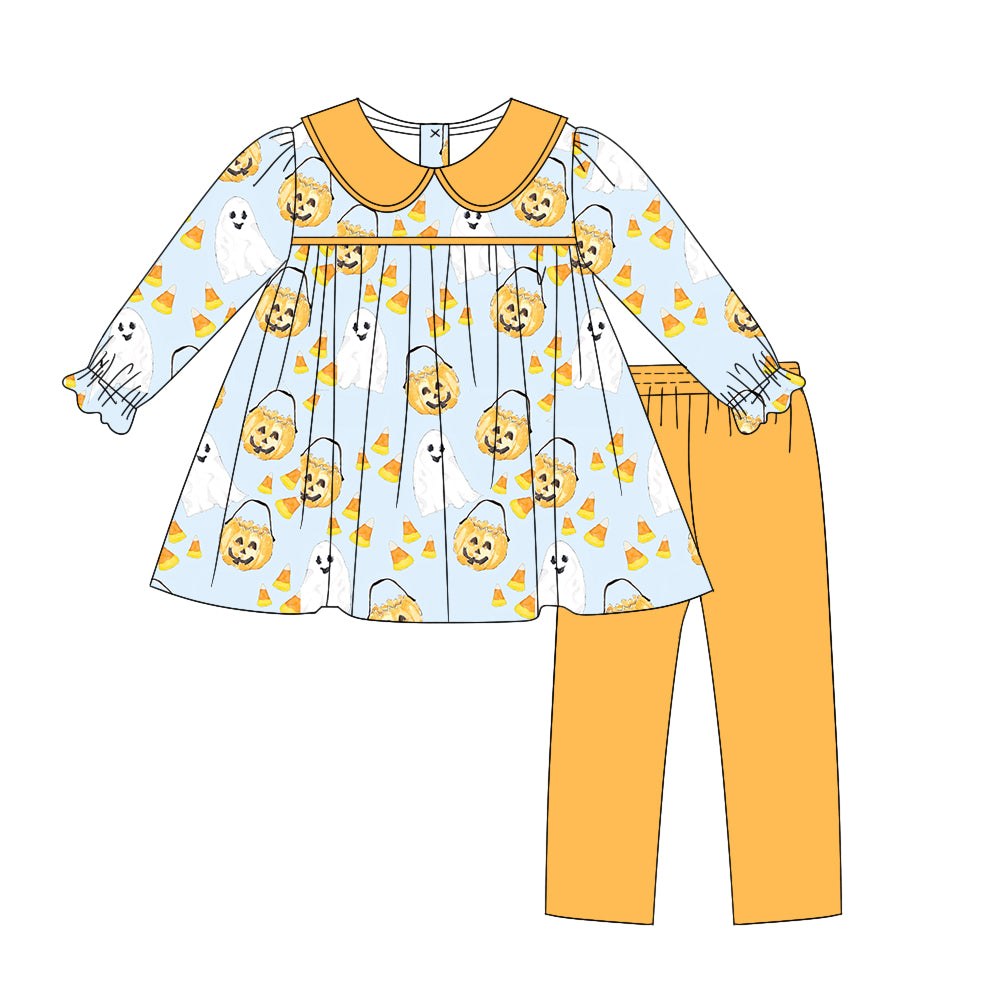 6.27 custom each style moq 5eta 4-6week Sibling Sister pumpkin orange baby girls sets and dress match family design
