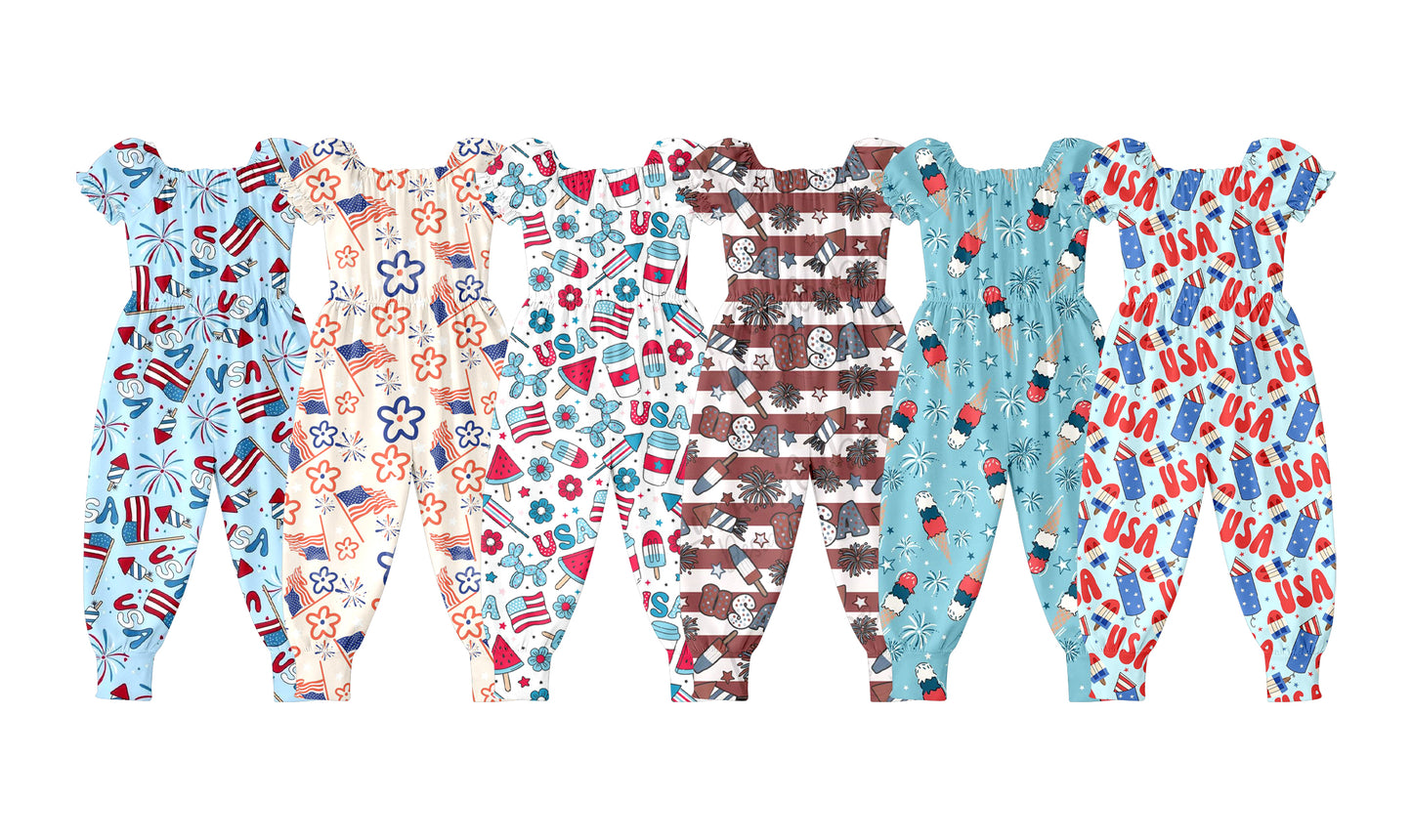 Custom moq 5 mix size Sibling Baby Girl Short-Sleeved Jumpsuits Infant 4th of July Clothing Comfortable Rompers for Little Girls