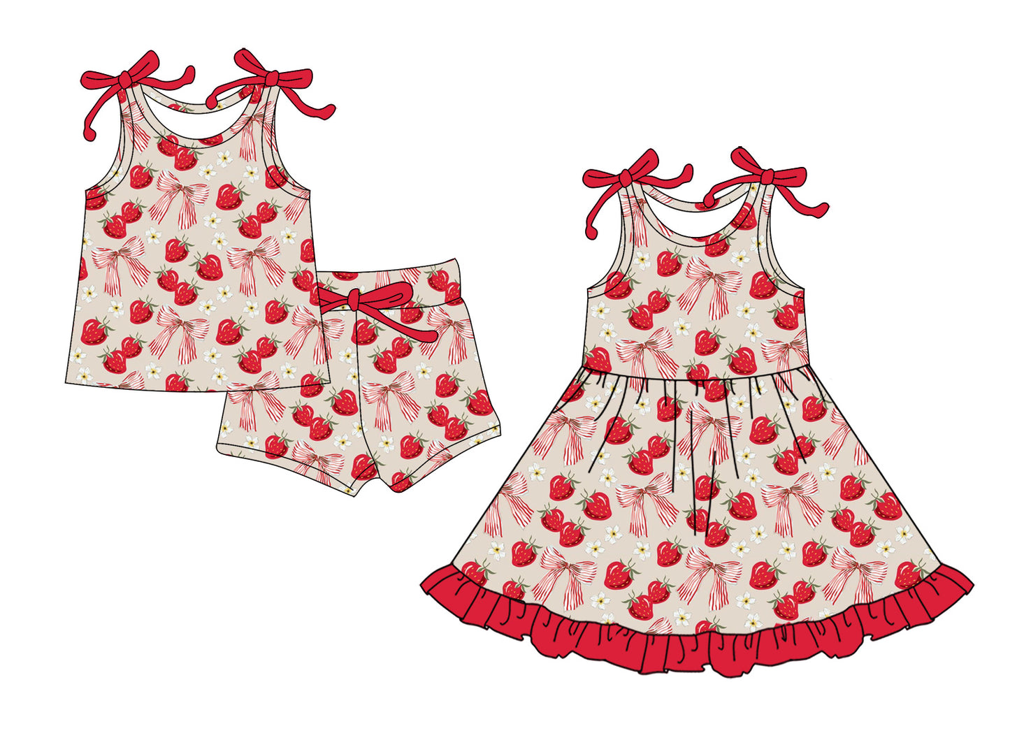 4.7 Custom moq 5 mix size Sibling Baby Girl's Cherry Bow Sleeveless Top Short Set Cute Sleeveless Dress for Summer